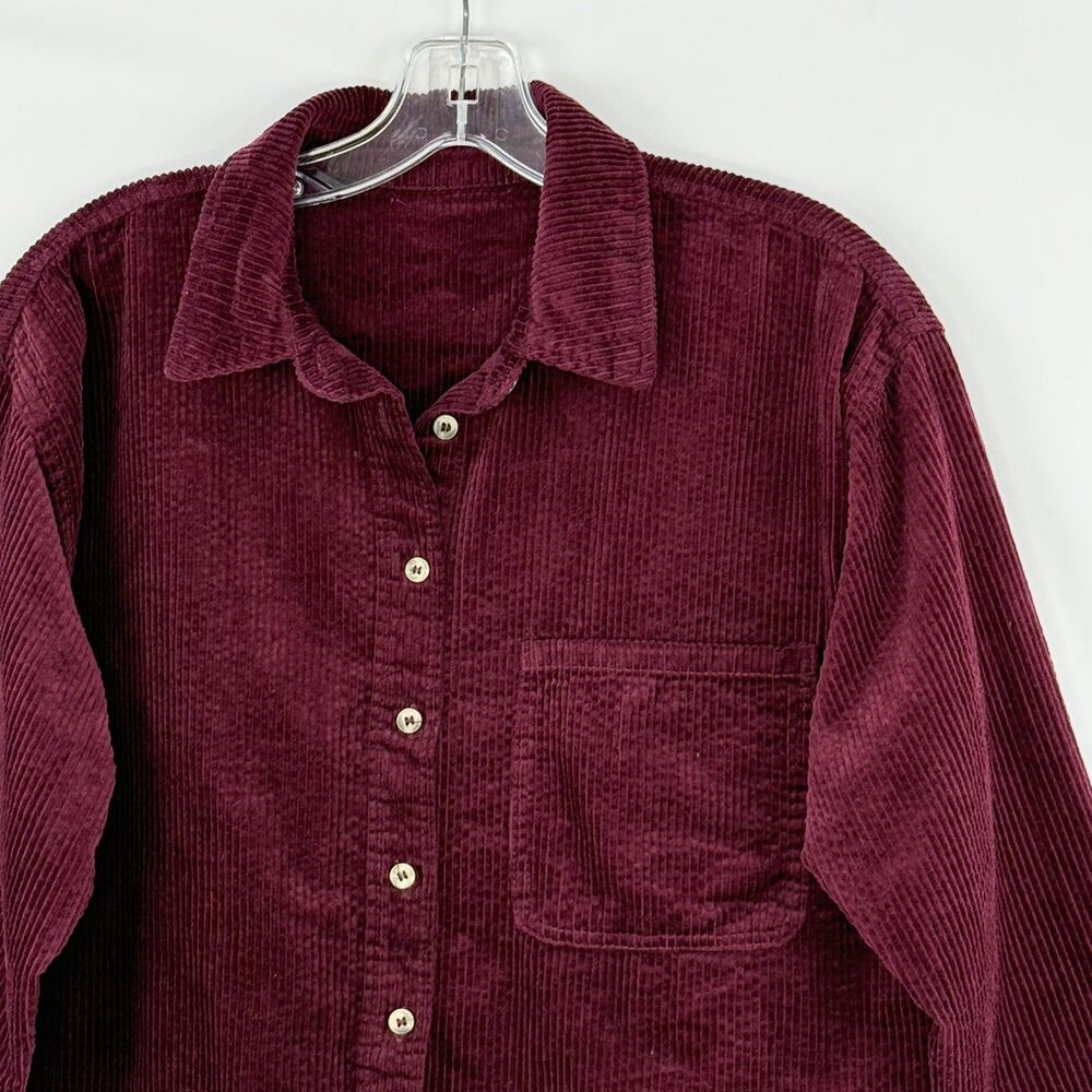 Womens Burgundy Corduroy Shirt Cotton Long Sleeve Button Up Shacket No Tag Sz M - Picture 4 of 16